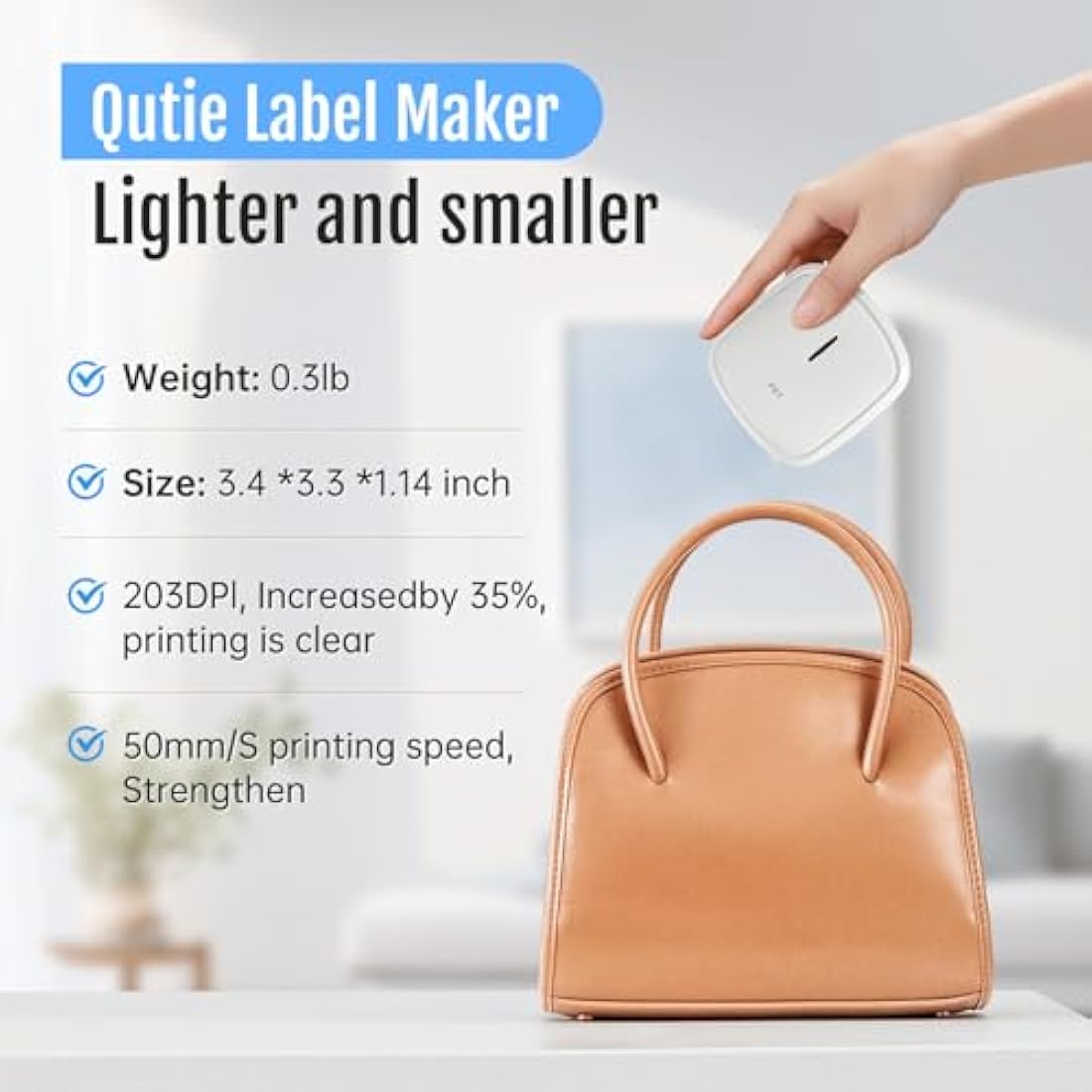 PRT Label Makers Machine with Tape Built-in Cutter Portable Bluetooth Handheld Sticker Printer for Home Office Organization iOS Android Mini Inkless Labeler USB Rechargeable- White