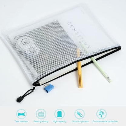 Vicloon Plastic Wallets, 20Pcs A6 Zip Lock Bags, Mesh Document Wallet Document Folders Plastic Pockets Zipper File Wallet for School Office Homework Travel Storage Bags (Color Zipper)