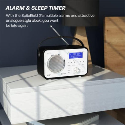 DAB/DAB+ & FM Portable Digital Radio | Leather Design | Bluetooth | Rechargeable Battery | Dual Alarms & Sleep Timer | Perfect for Home, Office or Outdoors | AZATOM Spitalfields 2 (Black)
