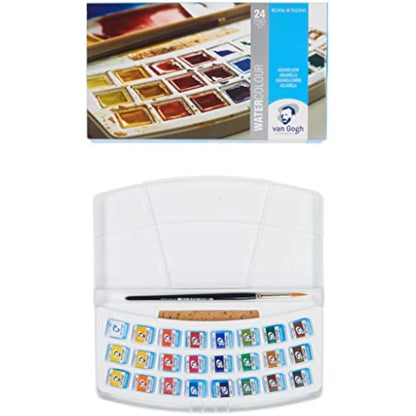 Royal Talens - Van Gogh Water Colour - Plastic Painting Box of 24 Paints with Brush