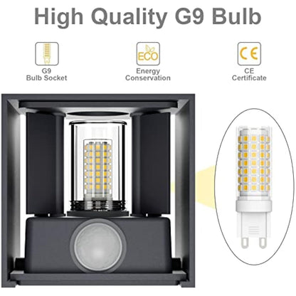 Klighten 2PCS Outdoor Wall Light with Motion Sensor, Waterproof IP54 Outside Wall Lamps with Sensor, Adjustable Beam Angle, Warm White 3000K, Antracita (G9 LED Bulb Include)