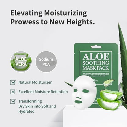 BENTON Aloe Soothing Mask Pack 23g 10 Pack - Aloe & Green Tea Leaf Water Contained Hydrating and Cooling Facial Mask Sheet, Fresh Moisturizing and Cooling Effect