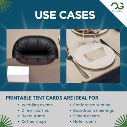 OfficeGear Medium Tent Cards 4-up [250 Sheets - 1000 Cards] 52x148.5mm Printable A4 170gsm Scored Folding Table Top Name Place Cards for Hotels Weddings Conference Events Incl Design Template