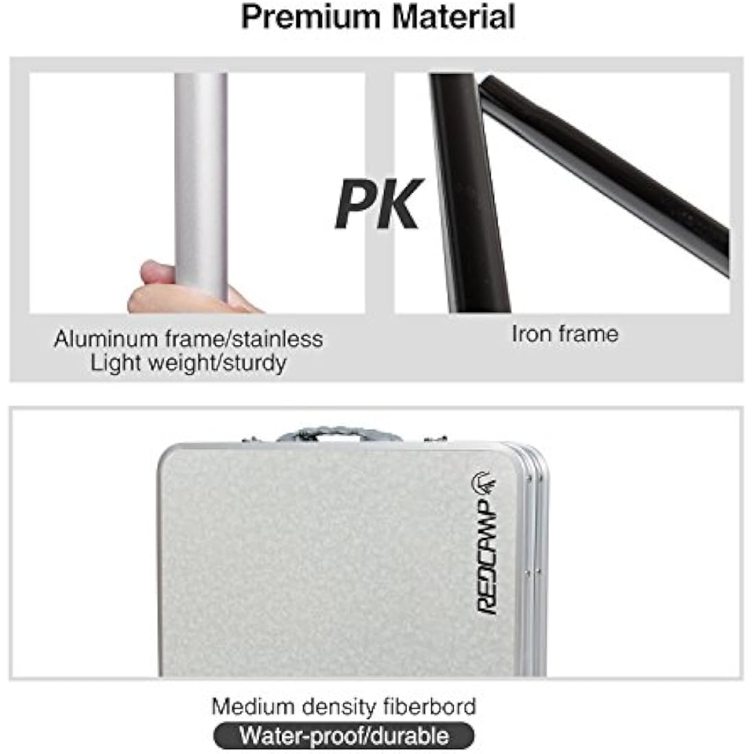 REDCAMP 3ft Folding Camping Table with Adjustable Height, Portable Foldable Picnic Tables for Outdoor Indoor Kitchen Garden, 2 Heights (39/70)