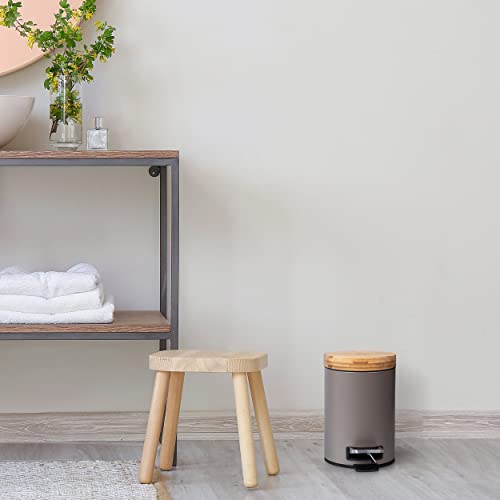Kazai. 3L Designer Bathroom Bin | Superior Bamboo | Soft Closing | Anti-Finger | Taupe (Dark)