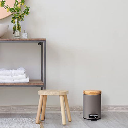 Kazai. 3L Designer Bathroom Bin | Superior Bamboo | Soft Closing | Anti-Finger | Taupe (Dark)