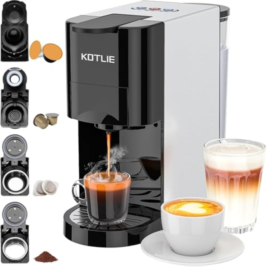 Espresso 4in1 Coffee Pods Machine for Nespresso Original/Dolce Gusto/Ground Capsule and ESE Coffee Pods,19 Bar Automatic Coffee Capsule Machine, AC-513K (BLACK)