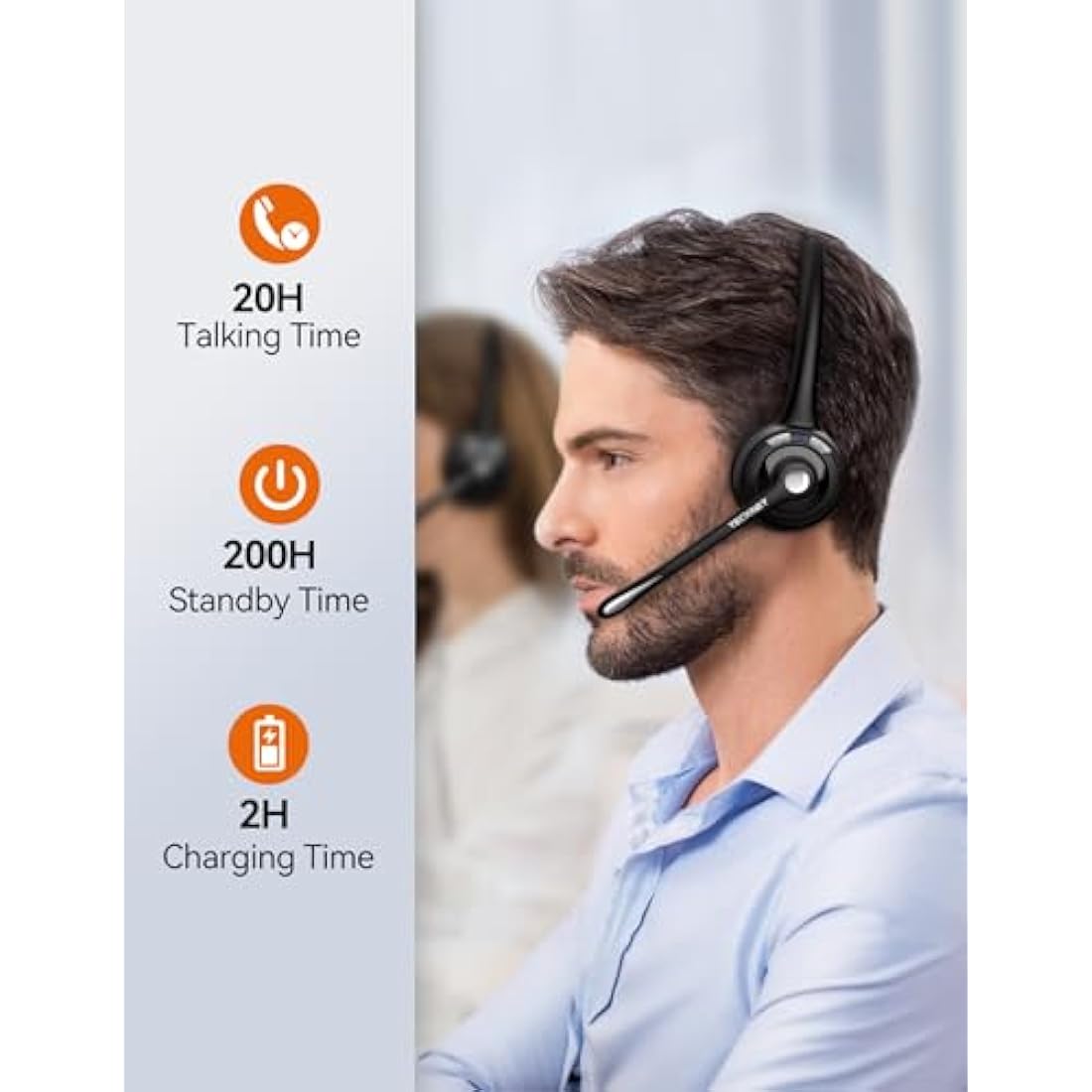 TECKNET Bluetooth Headset, Wireless On Ear Headphones with Noise Cancelling Microphone & USB Dongle, Hand Free Wireless Headset with Mute microphone for Cellphone, PC, Home, Office, Call Center