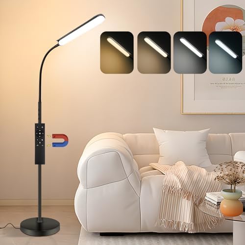 VARICART LED Floor Lamp 18W 1800LM, Dimmable Adjustable Standard Lights for Living Room, Remote Control Portable Standing Touch Lamp with 4 Color Temperature, 1 Hour Timer for Reading Bedroom Office