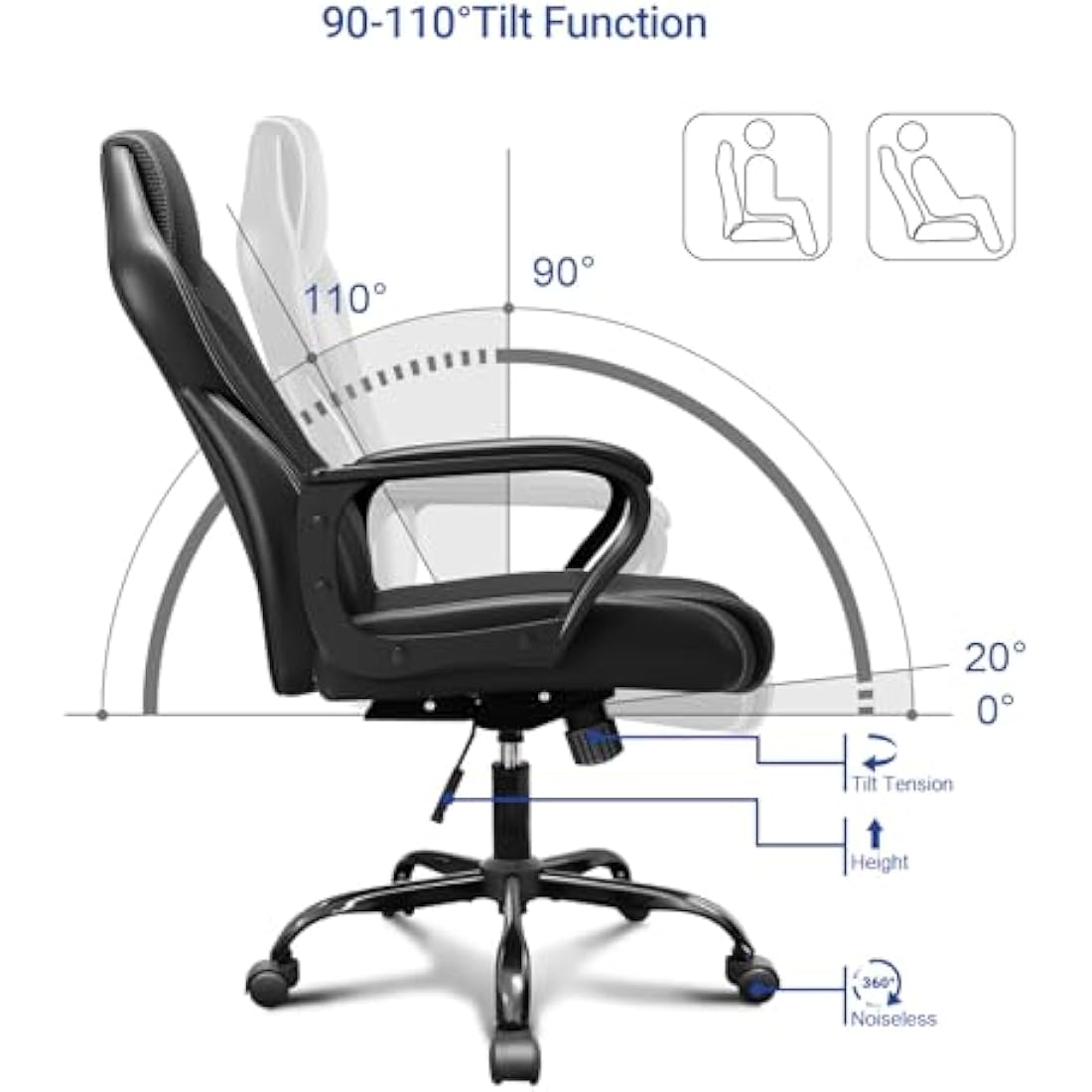 BASETBL Office Chair, Ergonomic Computer Chair for Home Gaming Business, Adjustable Height Durable Comfy Executive Chairs, 150kg Black