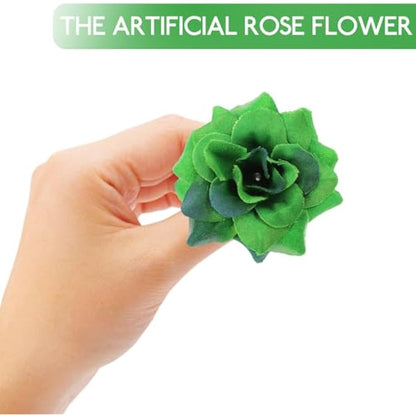 50pcs Dark Green Artificial Rose Flower Heads Realistic Silk Flower Heads for Home Garden Weddings Parties Craft Projects and Decor