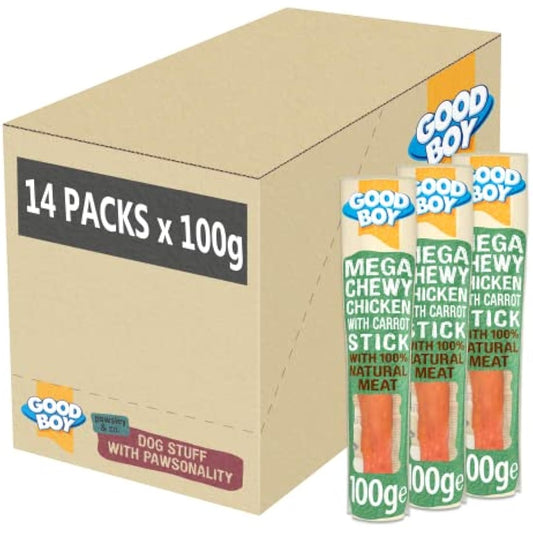 Good Boy - Mega Chewy Chicken With Carrot Stick -Case of 14, 100 g (Pack of 1)