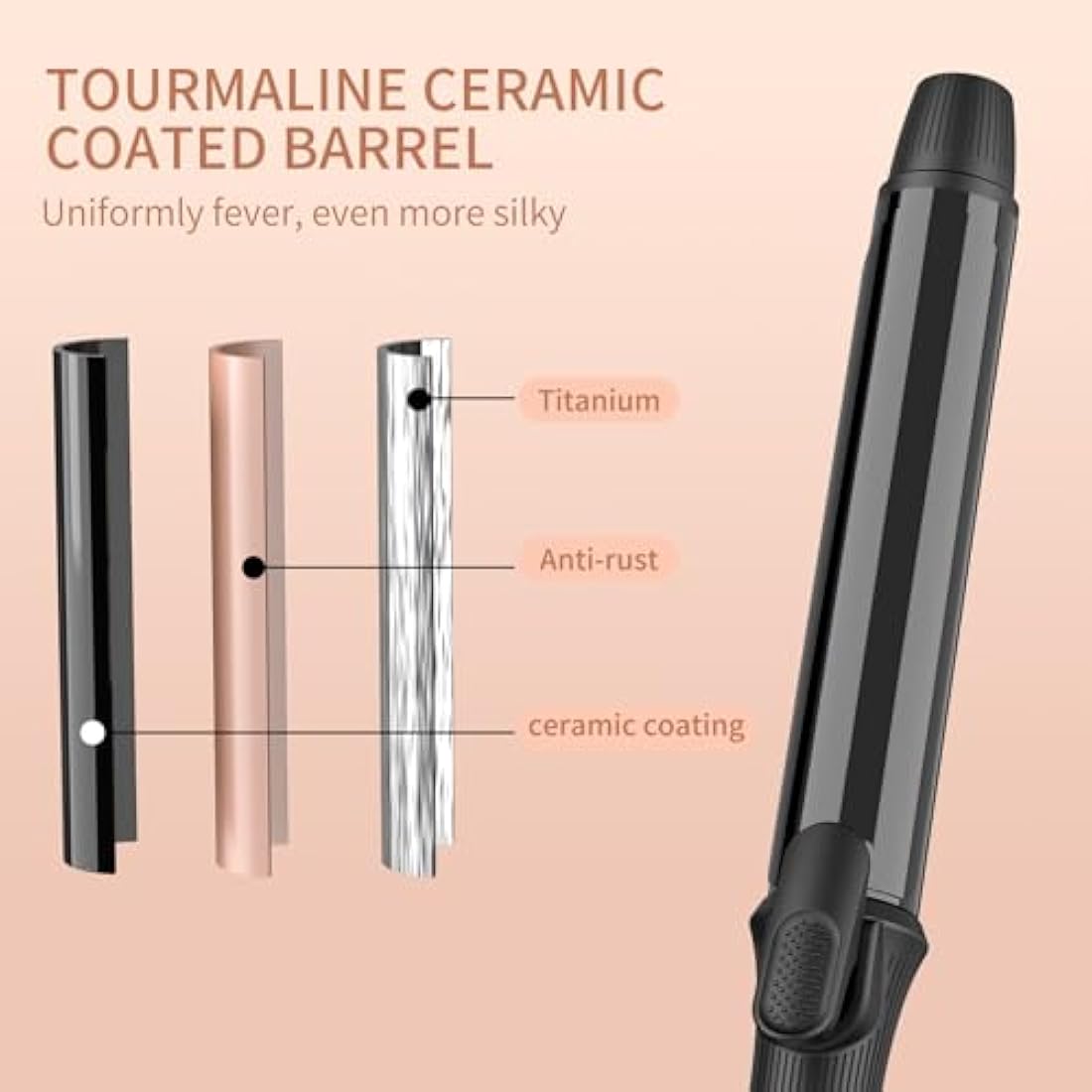 K&K Hair Curling Wand, 25mm Ceramic Titanium Barrel, Digital Display, 50-230°C, 60 Min Auto Shut Off (25mm)