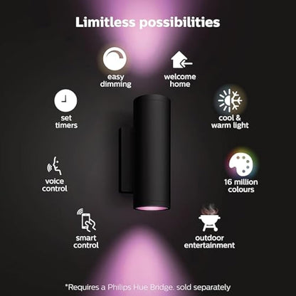 Philips Hue Appear Colour Smart LED Outdoor Wall Light, LED Outdoor Lighting for Patios and Gardens, Ambient Lighting Compatible with Alexa, Google Assistant and Apple Homekit