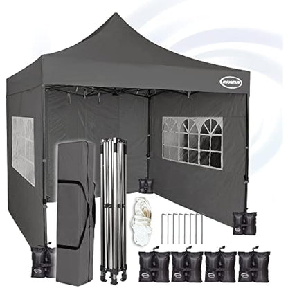 MAXIMUS HEAVY DUTY POP UP GAZEBO 3m x 3m COMMERCIAL MARKET STALL WITH 4 WEIGHT BAGS (4 Walls, Grey)