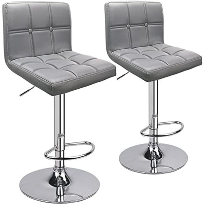 Leader Accessories Bar Stools (2/Set) Adjustable Bar Chairs Breakfast Dining Stools for Kitchen Island Counter PU Leather Double Stitching Square Back with decoration (Light Grey)