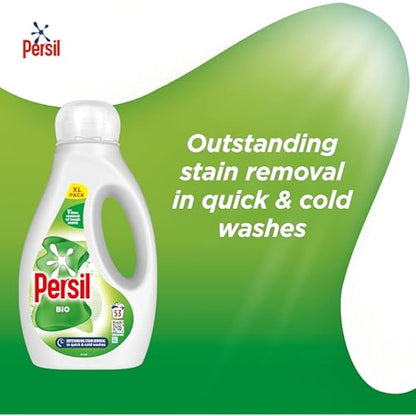 Persil Bio Laundry Washing Liquid Detergent 1st time removal of tough stains outstanding stain removal in quick & cold washes 53 washes (1.431 L)