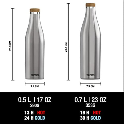 SIGG - Insulated Water Bottle - Meridian - Leakproof - Extra Slim - BPA Free - Plastic Free - Double Walled 18/8 Stainless Steel - Bamboo Screw Top - Brushed - 0.7 L