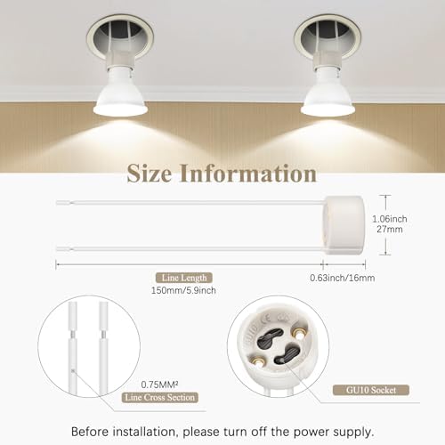 DiCUNO GU10 Lamp Holder 0.75mm² Silicon Wire GU10 Connector Ceramic Base for LED and Halogen,250V,Max 300W,50-Pack
