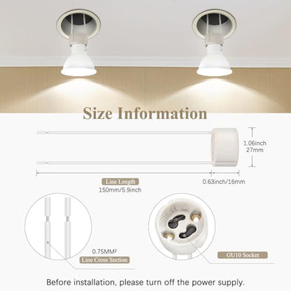 DiCUNO GU10 Lamp Holder 0.75mm² Silicon Wire GU10 Connector Ceramic Base for LED and Halogen,250V,Max 300W,50-Pack