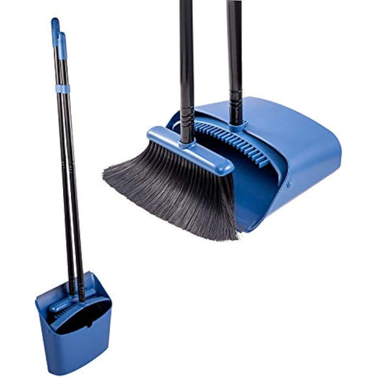 Jekayla Long Handled Dustpan and Brush, Broom and Dustpan Set, Household Dust pan Combo with 54 Inch Handle for Indoor Outdoor Household Cleaning and Sweeping (Blue)
