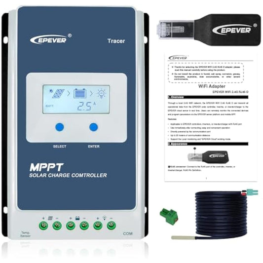 EPEVER MPPT Solar Charge Controller 40A 12V 24V Auto Max PV 100V with WiFi Adapter APP Remote Control Solar Panels Regulator for Lead-Acid and LiFePO4 type
