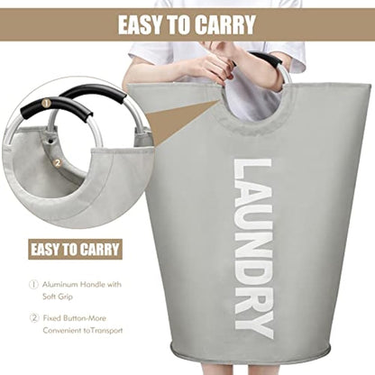 DOKEHOM 90L Large Laundry Basket, Collapsible Laundry Bag, Freestanding Tall Clothes Hamper, Foldable Washing Bin (Grey)