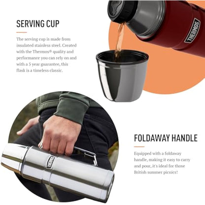 Thermos - Stainless King Copper Travel Flask (1.2L) - Premium Leak Proof Insulated Tea & Coffee Flask for Hot & Cold Drinks, Built-in Cup, Twist-Pour Stopper, BPA-Free, Durable Steel, Dishwasher Safe