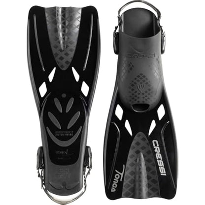 CRESSI Tonga Fins/Set - Lightweight Adjustable Short Fins with Open Heel or Set of Fins + Full Face Mask with Wide Vision Baron, Ideal for Snorkeling, Swimming, Adults