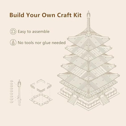 ROWOOD 3D Wooden Puzzle Five-storied Pagoda, Japanese Temple Model Kit for Adults to build, DIY Wooden Model Building Construction Craft Kits, Ideal as Christmas And Birthday Gift