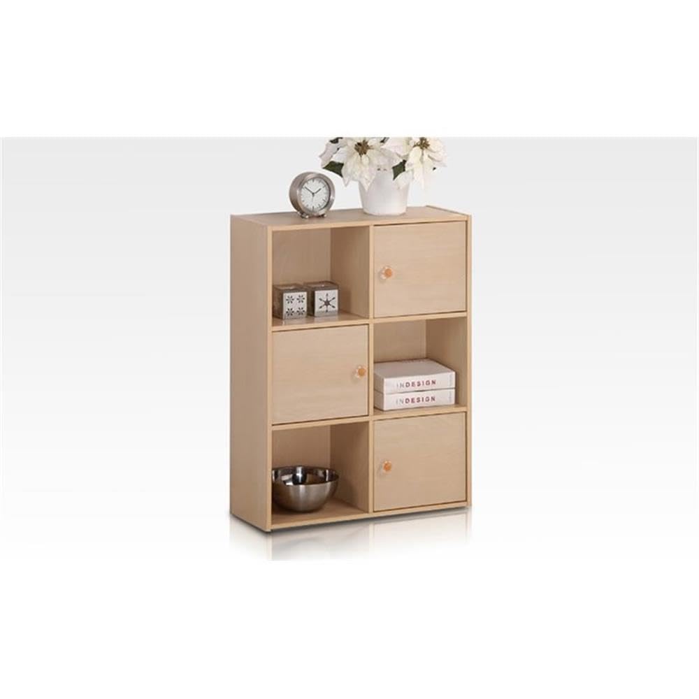 Furinno PASIR Book Shelf, 6-Cube Bookshelf, 3 Door Cube Storage Organizer with Round Handle, 9.4 x 23.6 x 31.5, for Living Room, Bedroom, Home Office