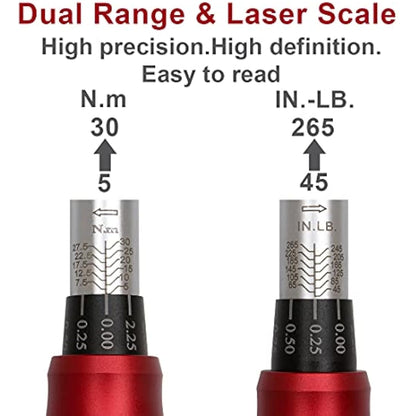FOURROBBER Torque Wrench 1/4-inch Drive Click Dual-Direction Adjustable 90-Tooth Torque Wrench 5-30Nm,Accuracy ± 3%