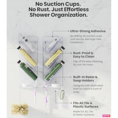 As Seen on Dragons Den, No Suction Cups & No Screws, Easy-Clean, Rust Proof Shower Caddy and Bath Organiser Shelf