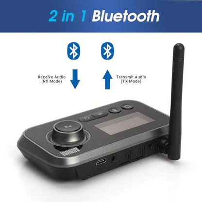 Bluetooth Transmitter Receiver 5.0 Hifi Adapter - August MR280 - Multipoint Wireless Audio Adaptor for TV, PC, Speakers, Headphones - AUX 3.5mm, Optical Audio and RCA Compatible - Black