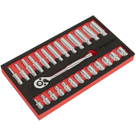 Sealey AK66721 27pc 1/4"Sq Drive Ratchet Wrench & Socket Set