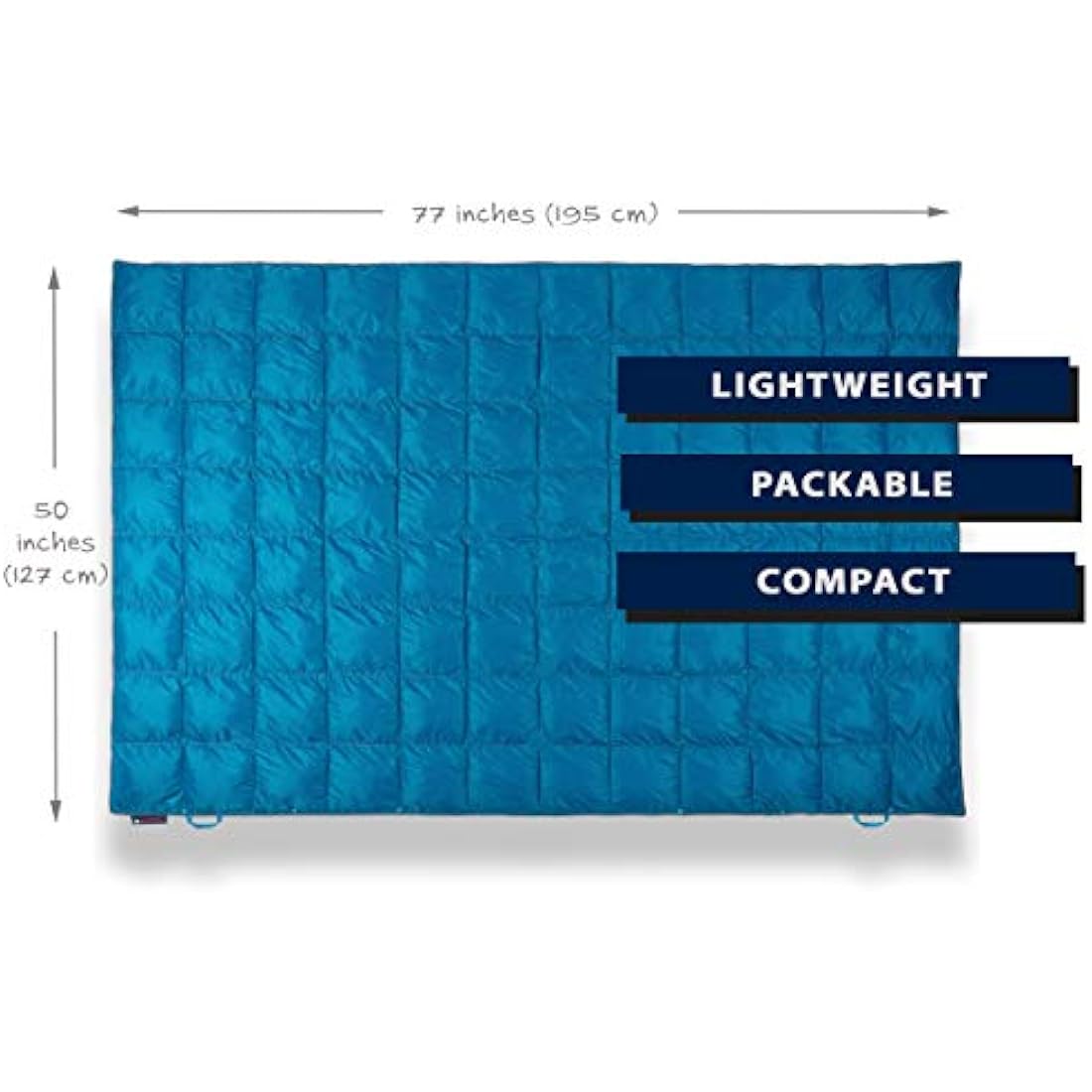 Get Out Gear Double Puffy Camping Blanket - Extra Puffy, Packable, Lightweight and Warm | Ideal for Outdoors, Travel, Stadium, Festivals, Beach, Hammock | Water-Resistant Camp Quilt (Teal Blue/Gray)