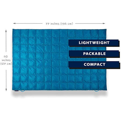 Get Out Gear Double Puffy Camping Blanket - Extra Puffy, Packable, Lightweight and Warm | Ideal for Outdoors, Travel, Stadium, Festivals, Beach, Hammock | Water-Resistant Camp Quilt (Teal Blue/Gray)