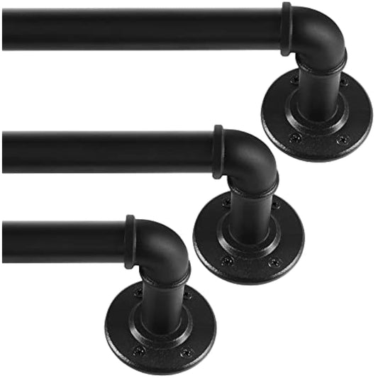 3 Pack Black Curtain Poles Metal, Industrial Curtain Rod for Eyelet Curtains, Industrial Curtain Pole for Windows 122cm-218cm, Room Divider Curtain Pole.