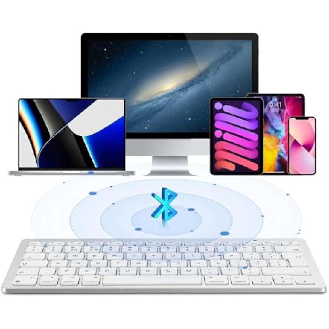 Bluetooth Keyboard and Mouse Set for Mac, OMOTON Ultra-Slim Wireless Keyboard and Mouse Combo for Apple Mac, MacBook Pro/Air, iMac, Mac Mini,Battery-powered, QWERTY UK Layout, Silver
