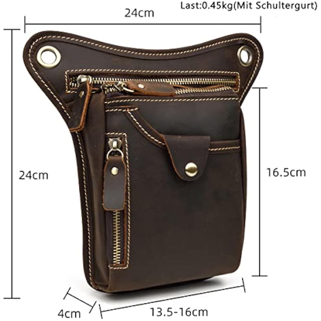 Mens Genuine Leather Messenger Shoulder Bag Motorcycle Bike Riding Cycling Multi-Purpose Thigh Waist Fanny Pack Travel Hiking Sports Camping Pouch, Dark Brown