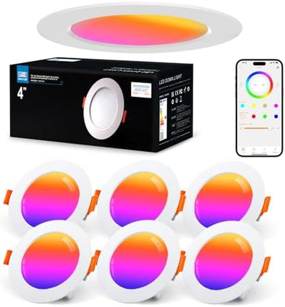 VARICART Smart LED Downlights for Ceiling Alexa, 10W Bluetooth RGB Colour Changing Spot Lights, Dimmable Recessed Ceiling Lights Daylight White 5000K, APP Control for Living Room Bedroom, 6 Pcs