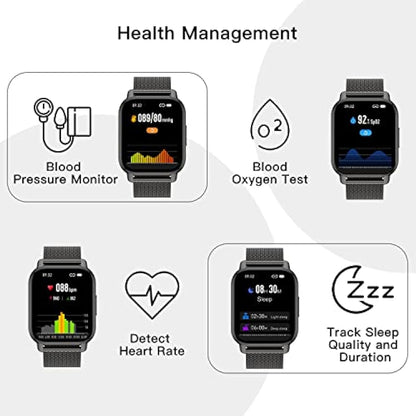 Popglory Smart Watch for Women Men Answer/Make Calls, 1.85" Smartwatch 44mm 2 Straps & Split Screen, 100+ Sports Fitness Watch with Blood Pressure/Oxygen/Heart Rate Monitor for iOS and Android