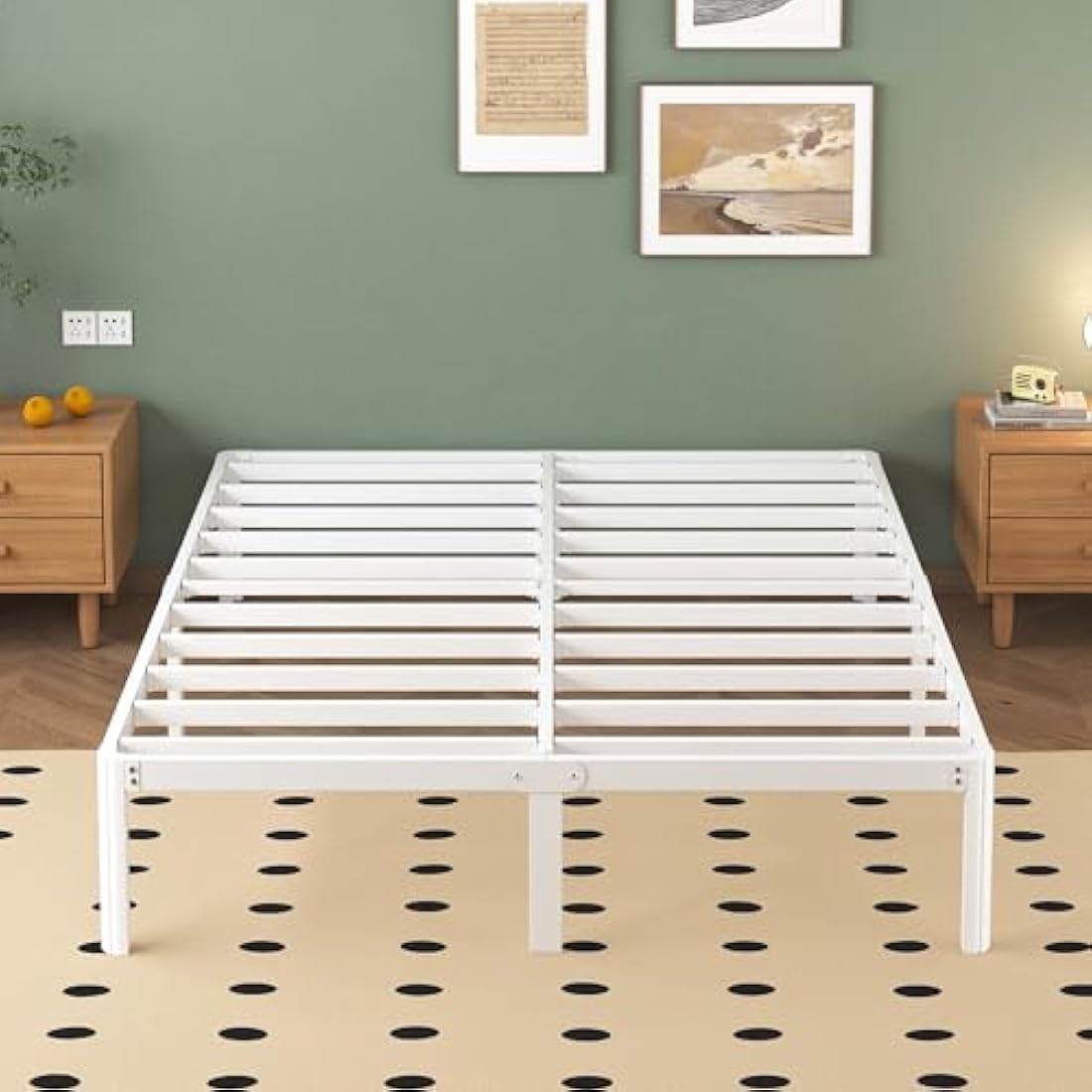 Lutown-Teen Small Double Bed Frame 30.5 cm High with Rounded Corner Legs, Heavy Duty Metal Bed Frame Small Double 4ft with Steel Slats Support, Noise Free, Easy Assembly, White