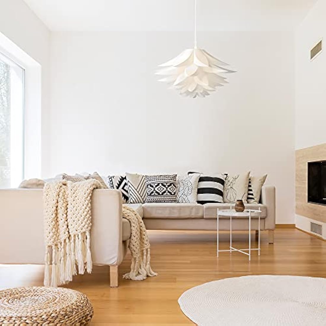 kwmobile Puzzle Pendant Lamp Shade - Lotus Flower DIY Jigsaw Lampshade Kit - for Hanging Ceiling Light or Floor Lamp - Diameter 20" (50cm) - White