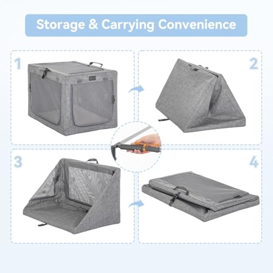 Petsfit Dog Crate, Portable Dog Crate for Small Dogs, Soft Dog Crate with Removable Mat and Pocket for Storage, Grey,S:61cm x 45cm x 43cm