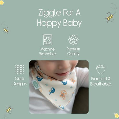 Ziggle - Bandana Dribble Bibs - Cotton Front Baby Bibs Newborn to 24 Months - Newborn Baby Gifts - Bibs For Comfortable Kids