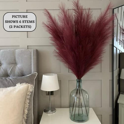 VOULUX Extra Large Tall Fuchsia Pink Fake Faux Artificial Pampas Grass Large Fluffy x3 115cm Stems x18 Decorative Artificial Flora Feathers For Floor Vases Tall Plant Flowers Long Pampas Grass