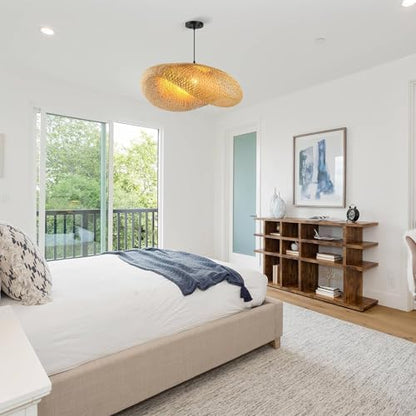 Schindora Retro Rattan Lampshade,80Cm Pendant Light Handwoven Hat Pendant Lighting Ceiling Creativity Boho Lampshade for Restaurant Tea Room Bedroom Living Room Cafe,E27