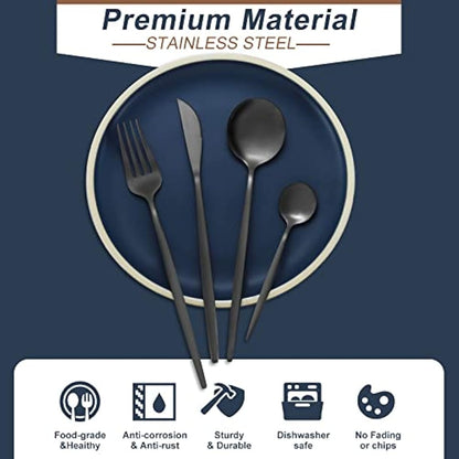 Matte Black Cutlery Sets 32 Pieces, Bestdin Elegant Stainless Steel Cutlery Set 32 Pieces, Kitchen Cutlery Set for 8, Suitable for Home/Party/Restaurant, Black Titanium Coating and Dishwasher Safe