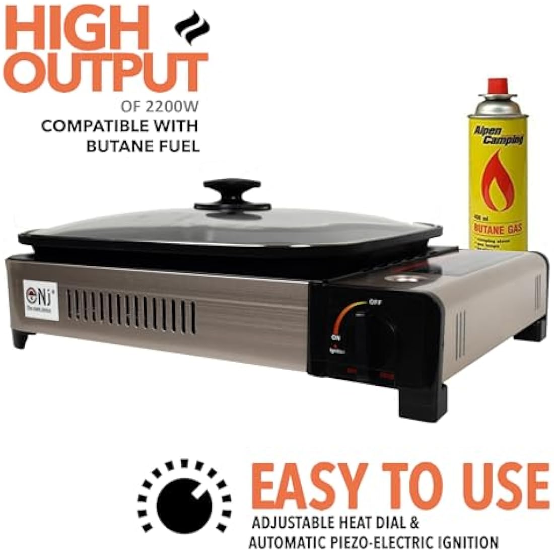 NJ Portable Gas BBQ Deep Dish Grill Stove Tabletop Camping Cooker Non-stick Pan Glass LID